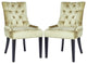 Set of 2 Dining Chair, Black Birch Wood Legs With Antique Sage Gold Linen Seat