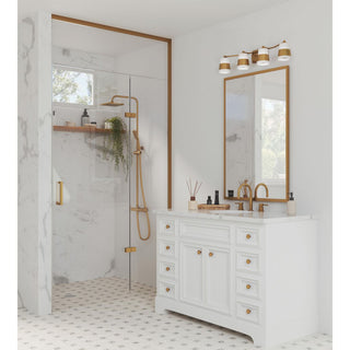 Haven Collection Four-Light Vintage Brass Opal Glass Luxe Industrial Bath Light