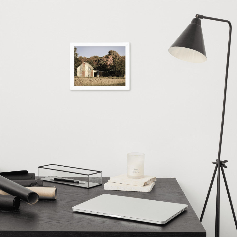 Patriotic Barn in Field Aged Effect Framed Photo Paper Wall Art Prints, White, 8" X 10"