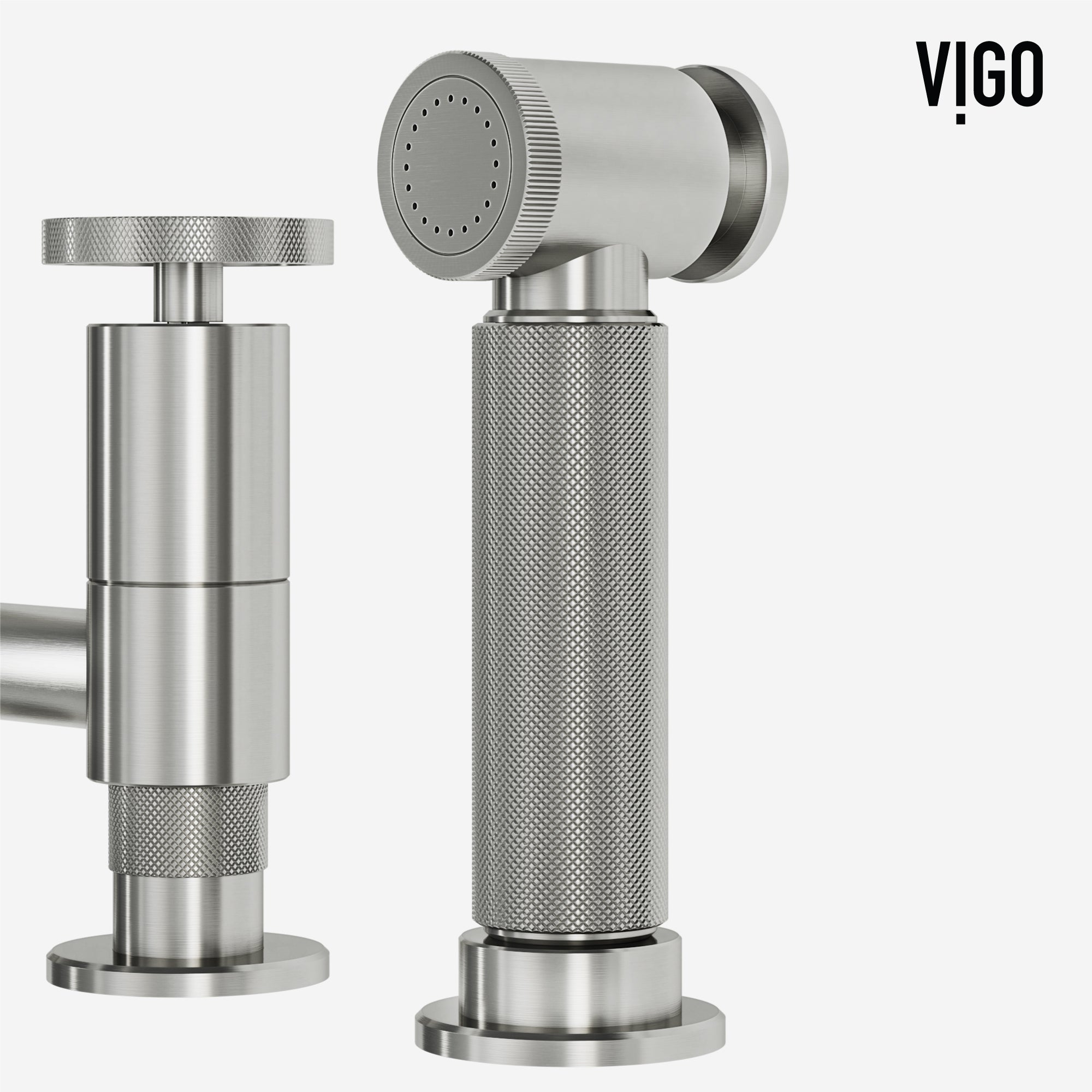 VIGO Cass 12" H 2-Handle Widespread Bridge Pull-Out Sprayer Kitchen Faucet, Stainless Steel