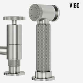 VIGO Cass 12" H 2-Handle Widespread Bridge Pull-Out Sprayer Kitchen Faucet, Stainless Steel