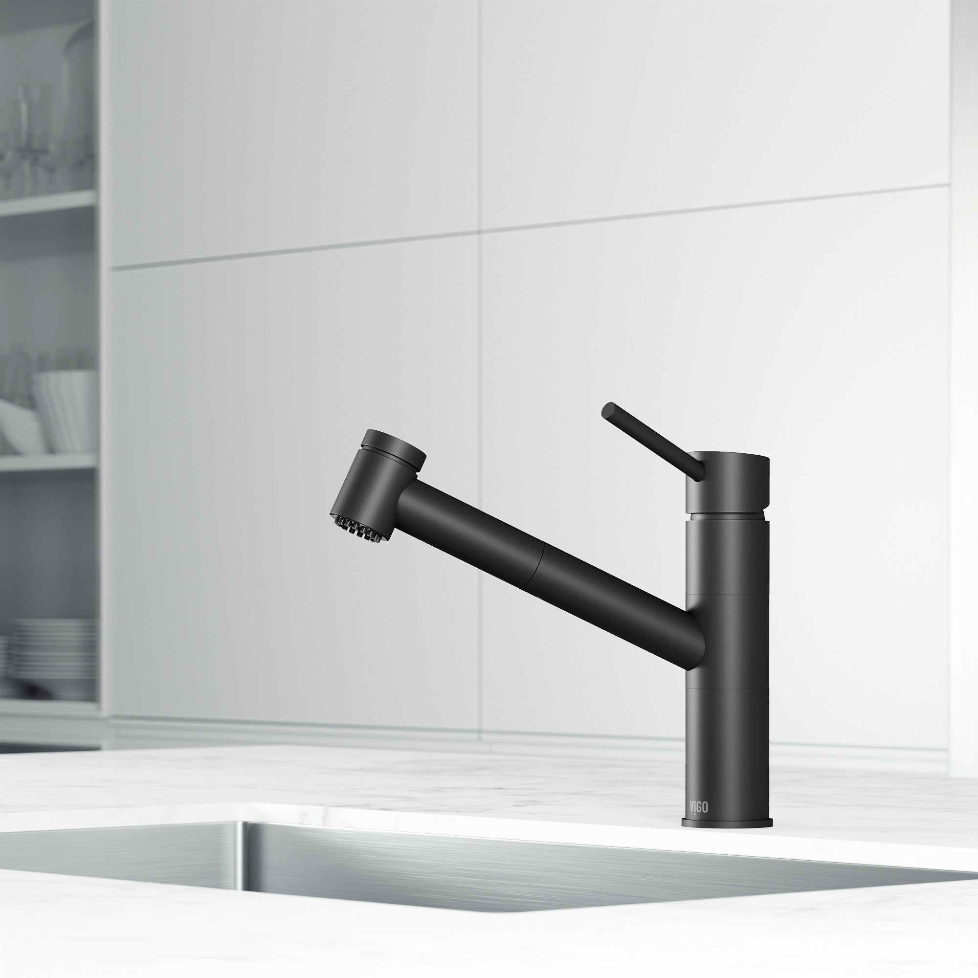 VIGO Branson 9" H Single Handle Pull-Out Sprayer Kitchen Faucet, Matte Black, Without Extras