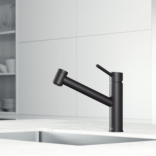 VIGO Branson 9" H Single Handle Pull-Out Sprayer Kitchen Faucet, Matte Black, Without Extras