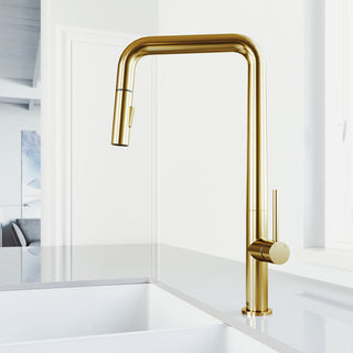 VIGO Parsons 18" H Single Handle Pull-Down Sprayer Kitchen Faucet, Matte Brushed Gold, Without Extras