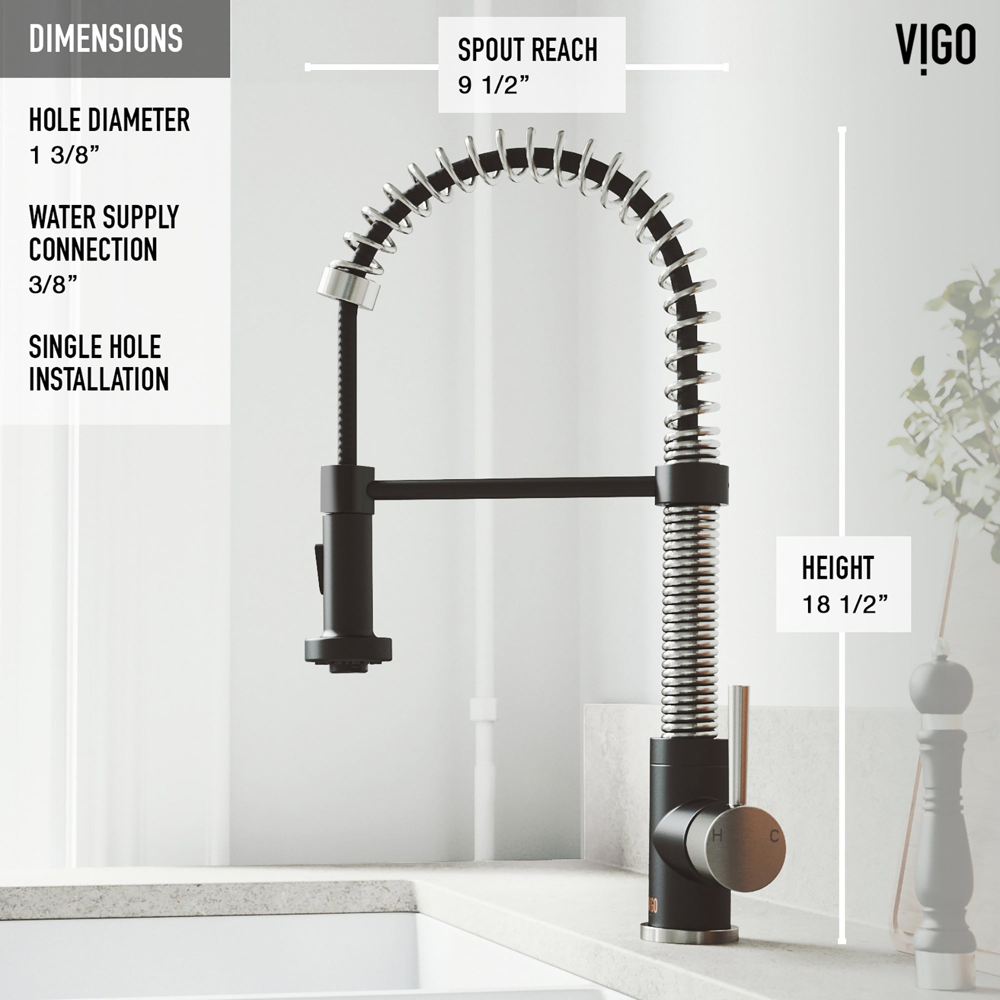 VIGO Edison 19" H Single Handle Pull-Down Sprayer Kitchen Faucet, Stainless Steel/Matte Black, No Sensor, With Soap Dispenser