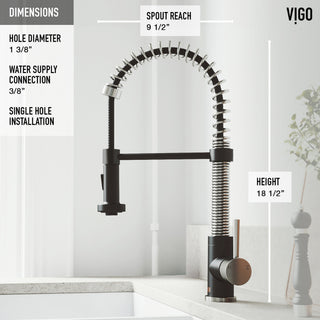 VIGO Edison 19" H Single Handle Pull-Down Sprayer Kitchen Faucet, Stainless Steel/Matte Black, No Sensor, With Soap Dispenser