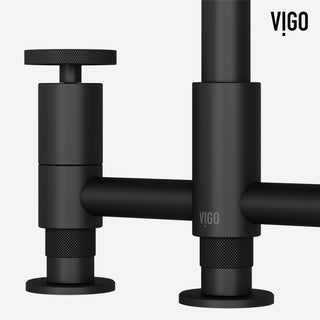 VIGO Cass 12" H 2-Handle Widespread Bridge Pull-Out Sprayer Kitchen Faucet, Matte Black