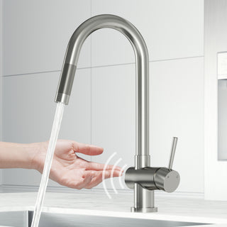 VIGO Gramercy 17" H Single Handle Pull-Down Sprayer Kitchen Faucet, Stainless Steel, Touchless, Without Extras