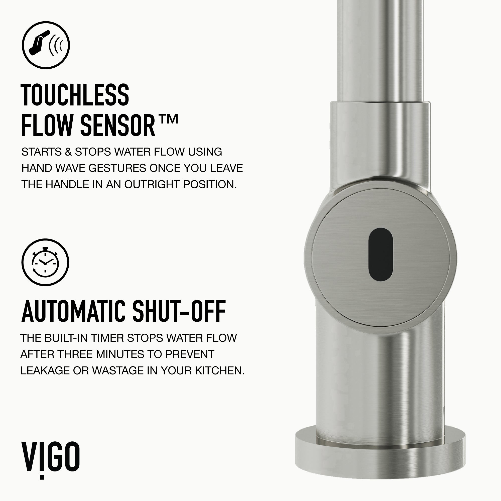 VIGO Gramercy 17" H Single Handle Pull-Down Sprayer Kitchen Faucet, Stainless Steel, Touchless, Without Extras