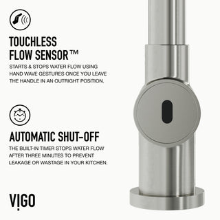 VIGO Gramercy 17" H Single Handle Pull-Down Sprayer Kitchen Faucet, Stainless Steel, Touchless, Without Extras
