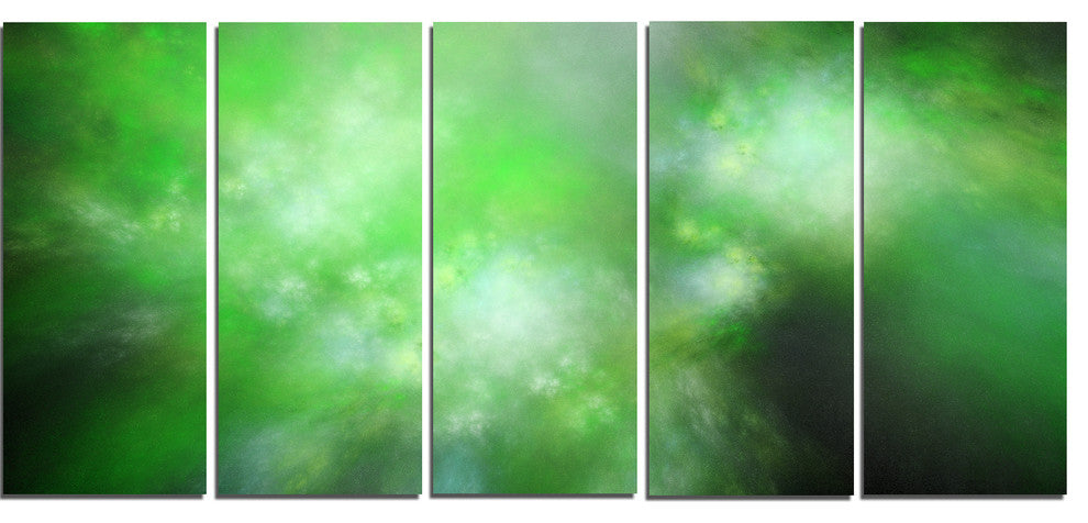 Green Blur Sky with Stars, Abstract Canvas Art Print, 60"x28", 5 Panels
