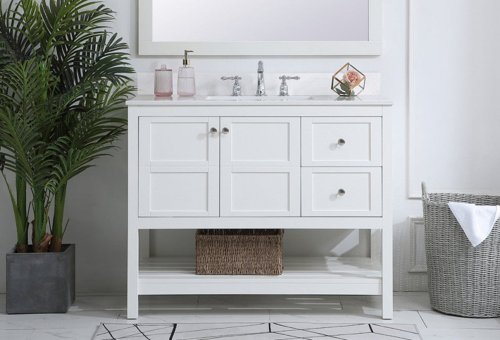 Tobias 42" Single Bathroom Vanity, White With Backsplash