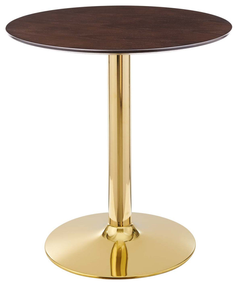 28" Dining Table, Round, Gold Walnut, Metal, Modern Cafe Bistro Hospitality