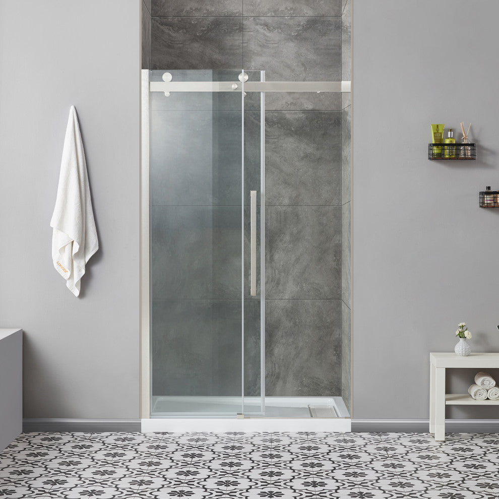 Bel Soft-Close Frameless Sliding Soft Close Shower Door, Satin Nickel, 48"