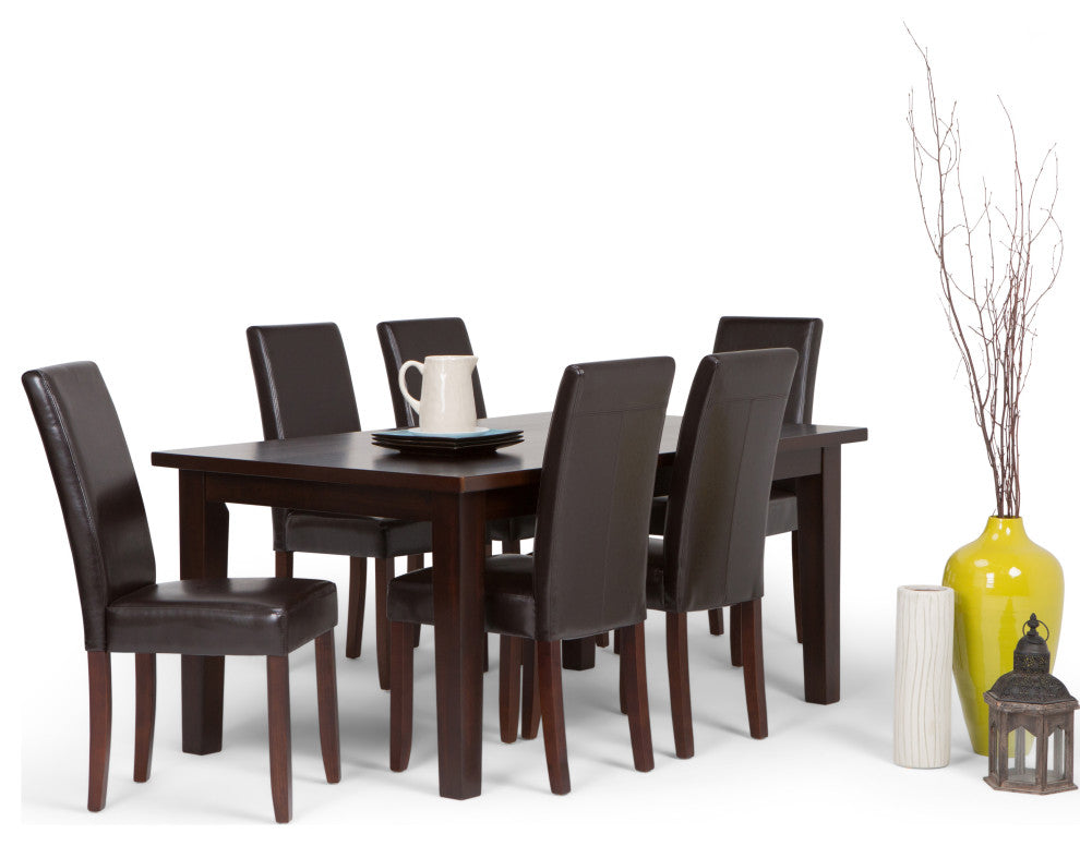 7 Pc Set With 6 Parson Chairs In Tanners Brown Faux Leather And 66" Wide Table