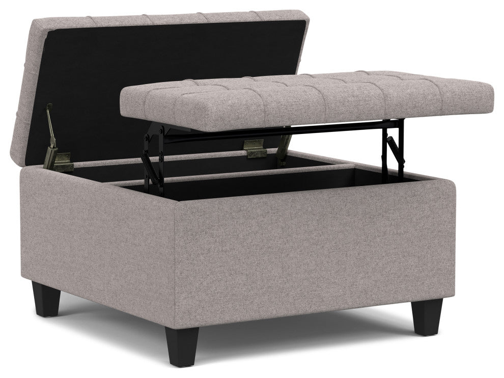 Harrison Small Square Coffee Table Storage Ottoman, Cloud Grey