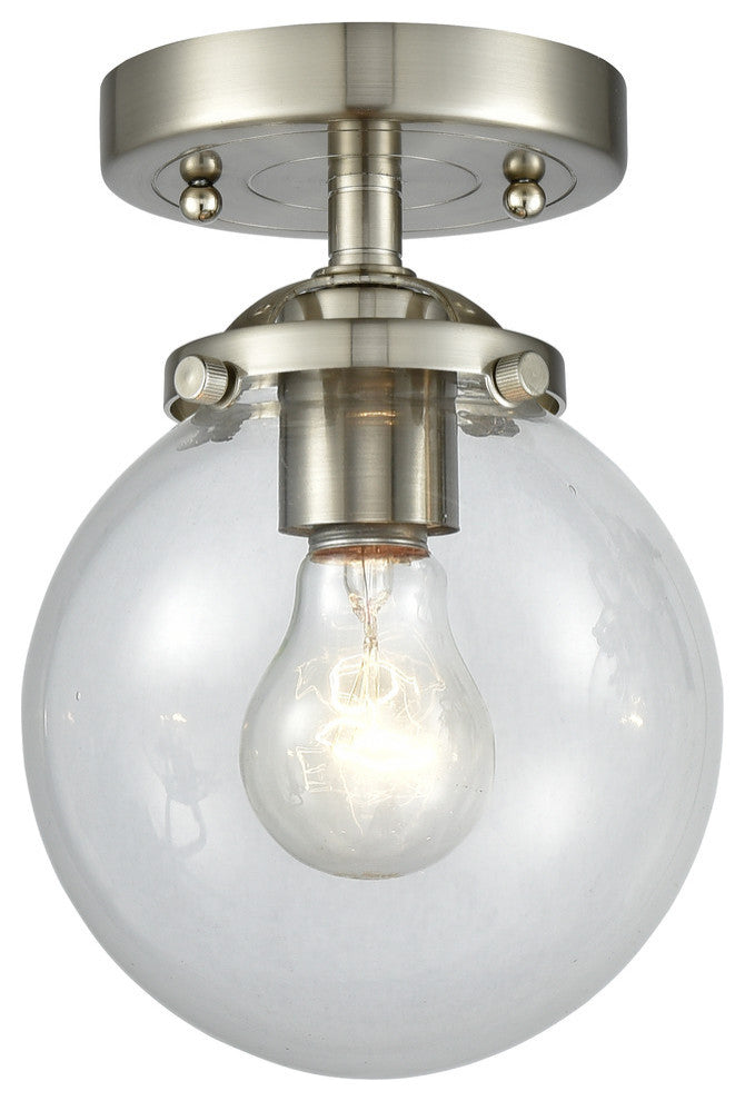 1-Light Beacon 6" Semi-Flush Mount, Brushed Satin Nickel, Glass: Clear