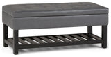 Cosmopolitan Storage Ottoman Bench With Open Bottom, Stone Gray Faux Leather