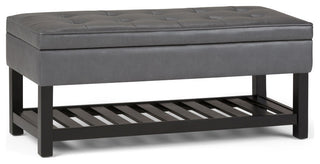 Cosmopolitan Storage Ottoman Bench With Open Bottom, Stone Gray Faux Leather