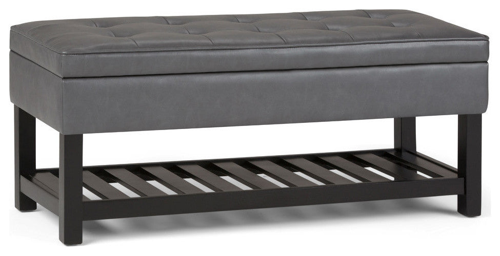 Cosmopolitan Storage Ottoman Bench With Open Bottom, Stone Gray Faux Leather
