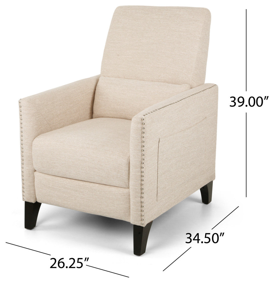 Alexis Contemporary Fabric Push Back Recliner, Beige, Dark Brown