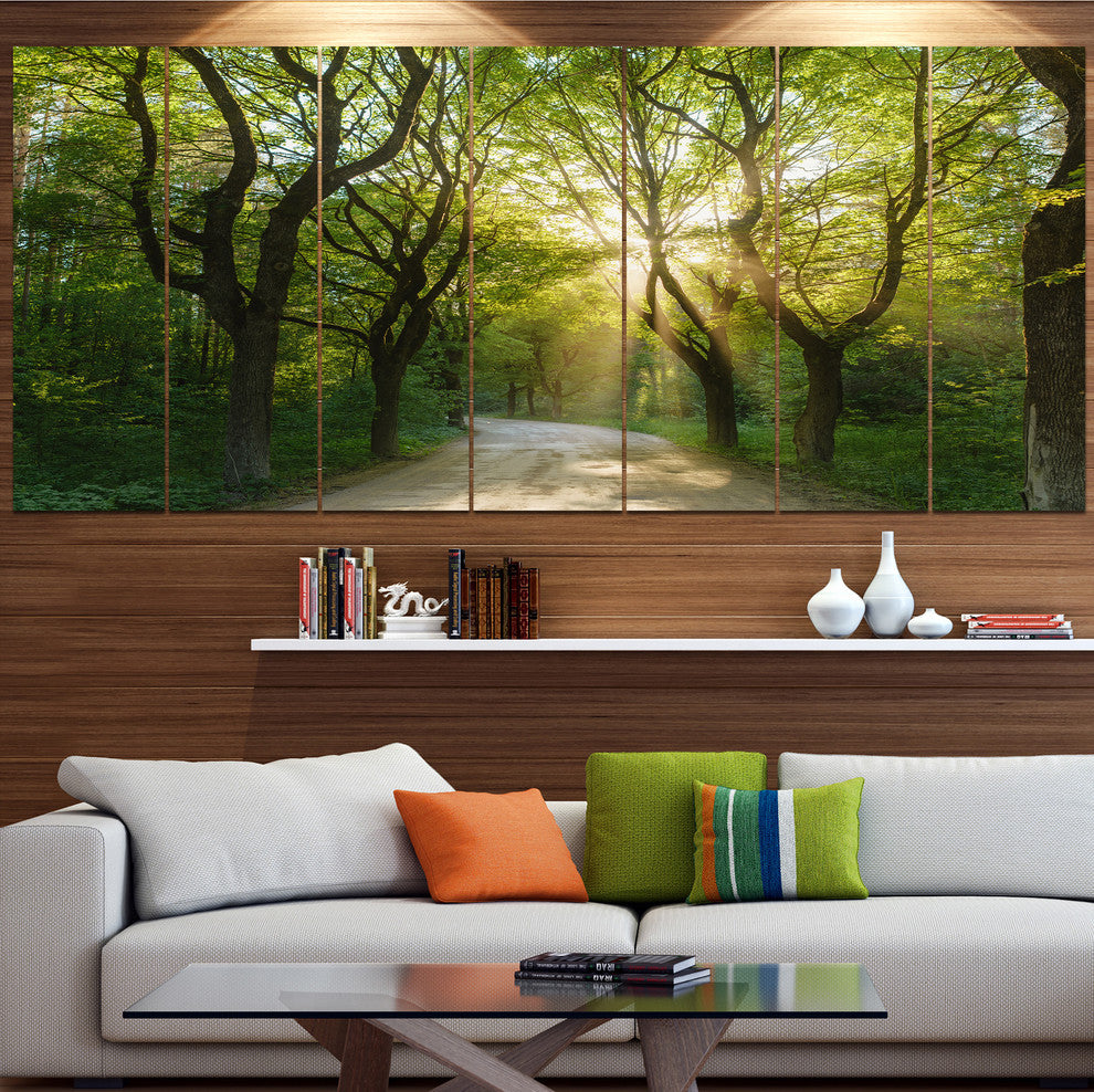 Evening in Green Forest, Landscape Canvas Art Print, 83"x32", 7 Panels
