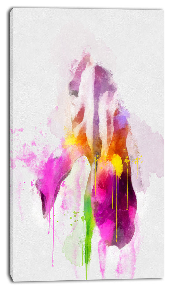 Purple Rose Illustration Watercolor, Floral Canvas Art Print, 16"x32"
