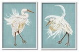 Dancing Heron Birds White Feathers over Blue,2pc, each 16 x 20