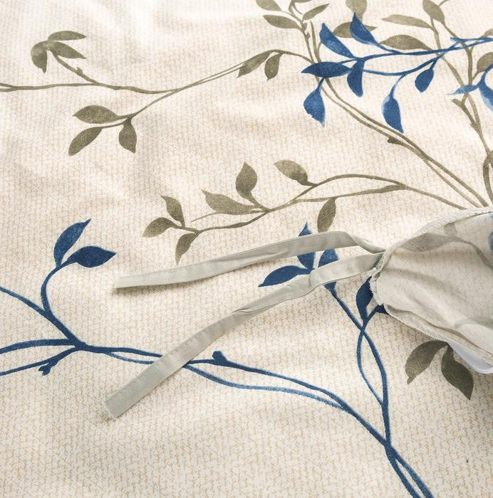 Blue Leaf Vine Cream Poplin Cotton Duvet Cover