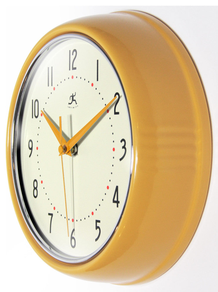 Infinity Instruments Retro Kitchen Vintage 50s Wall Clock, Saffron