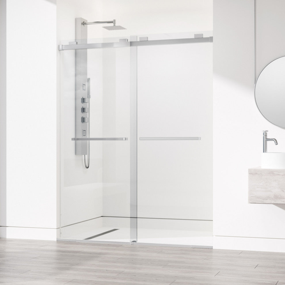 VIGO Houston Frameless Sliding, V-Motion, Chrome, Shower Door, 56" to 60" W X 76" H, Clear Glass