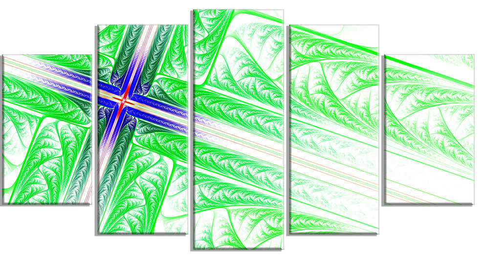 Bright Green Fractal Cross Design, Abstract Canvas Art Print, 60"x32", 5 Panels