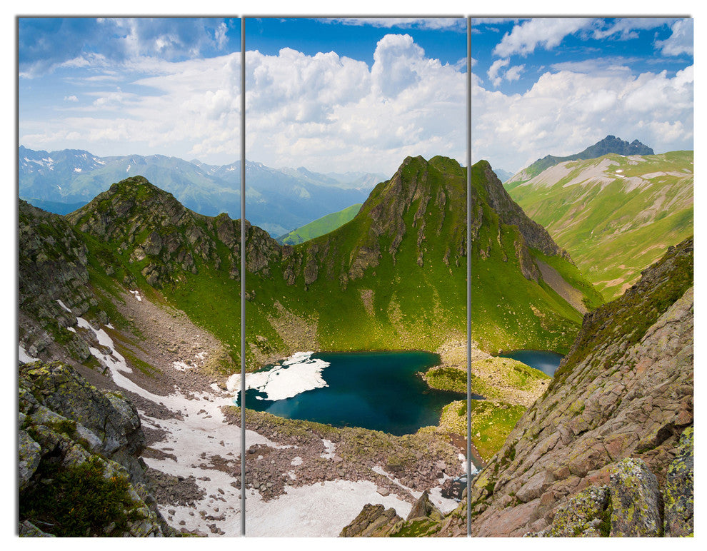 Mountain Lake View on Bright Day, Landscape Triptych Canvas Art, 36x28, 3 Panels