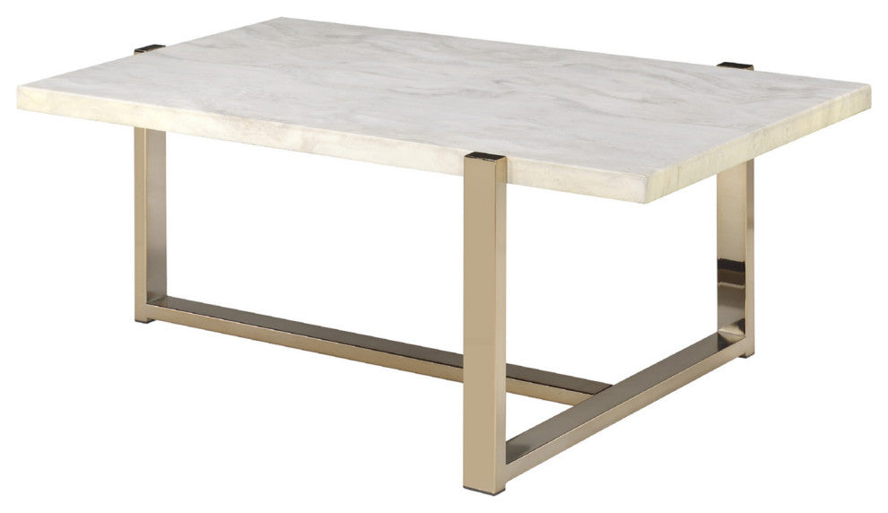 Champagne Finish Coffee Table With Faux Marble Top