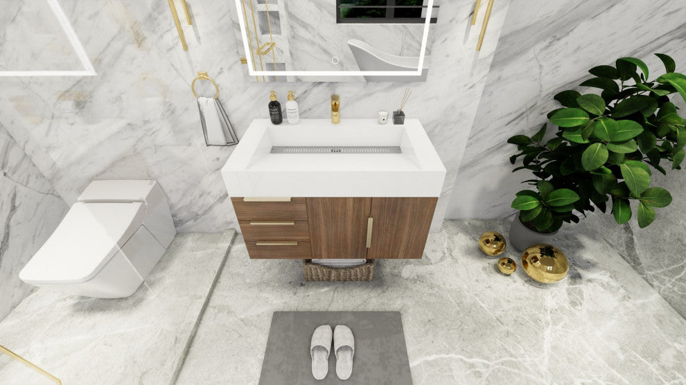 Madison 36" Wall Mounted Vanity With Reinforced Acrylic Sink, Rosewood