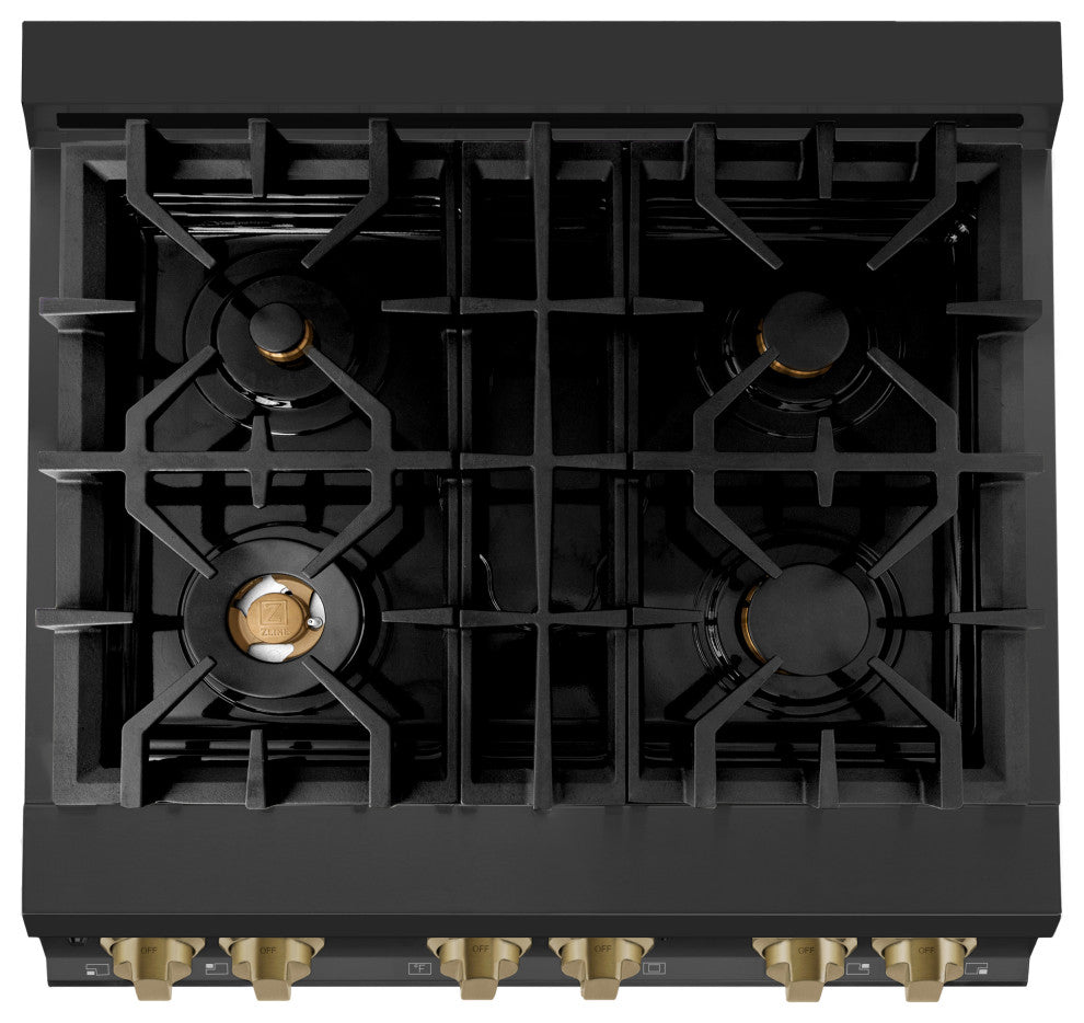 ZLINE 30" Dual Fuel Range, Black Stainless With Champagne Bronze RABZ-30-CB