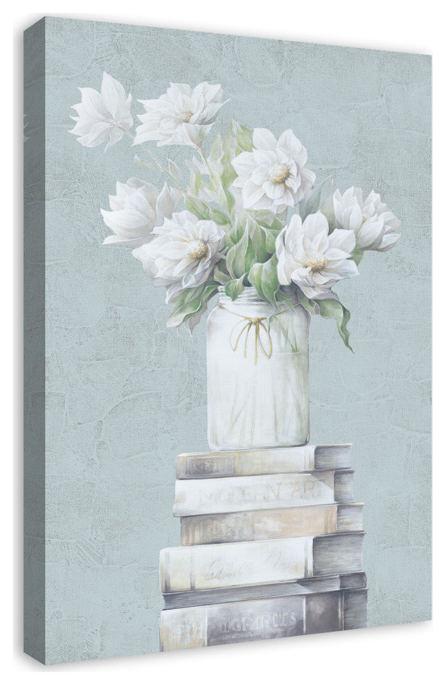 White Dahlia Flowers, Vase 2 20x30 Canvas Wall Art