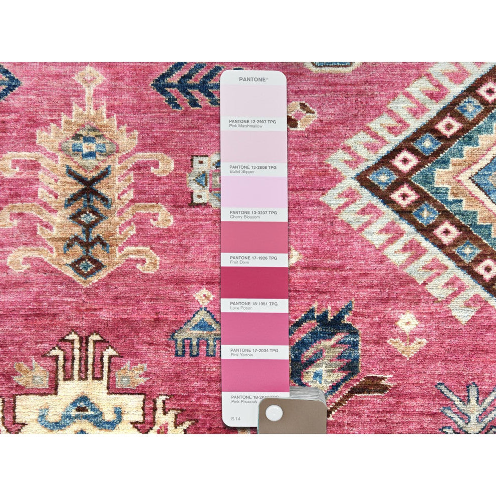 Rouge Pink, Organic Wool Hand Knotted, Afghan Super Kazak Rug, 6'0"x9'1"