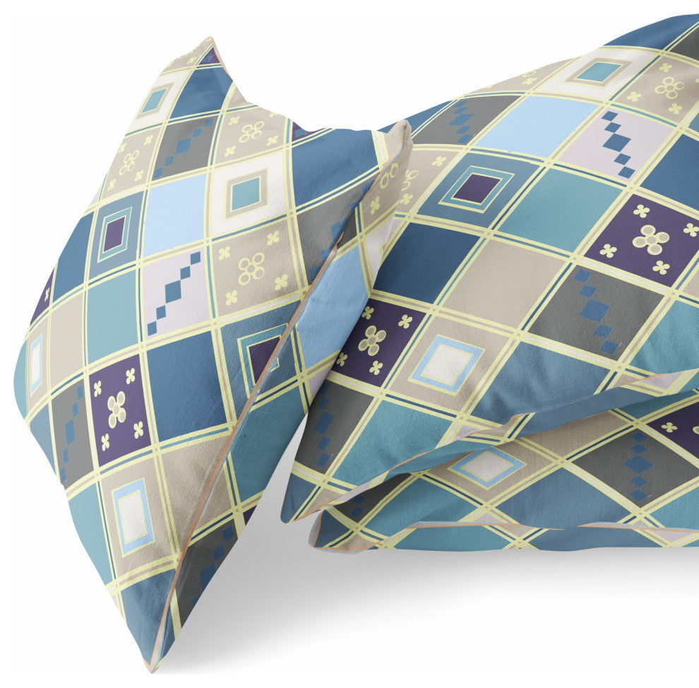 20" Blue Gold Tile Indoor Outdoor Zippered Throw Pillow