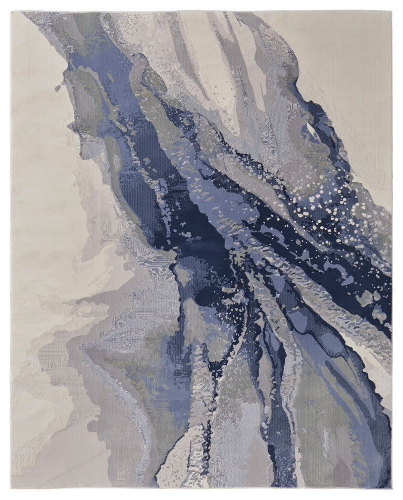 Takara Modern Abstract, Blue/Gray/Ivory, 5'x7'6" Area Rug