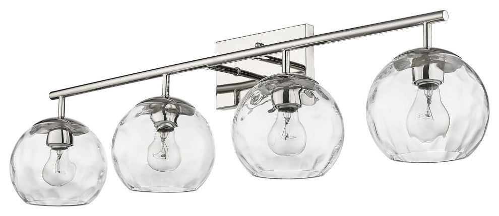 Mackenzie Polished Nickel <br> 4-Light Bath Vanity With Rippled Water glass