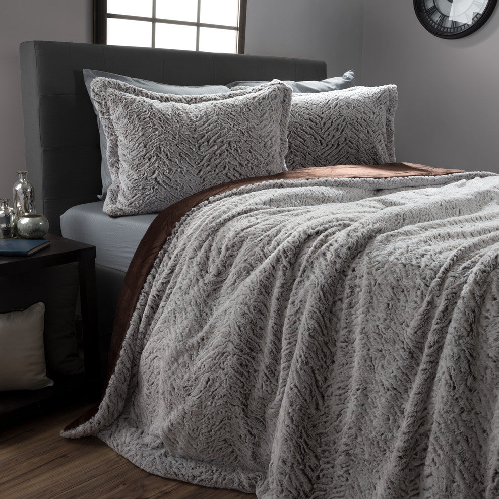 Faux Fur Comforter and Sham Set 3 Piece Mink Faux Fur, Full/Queen