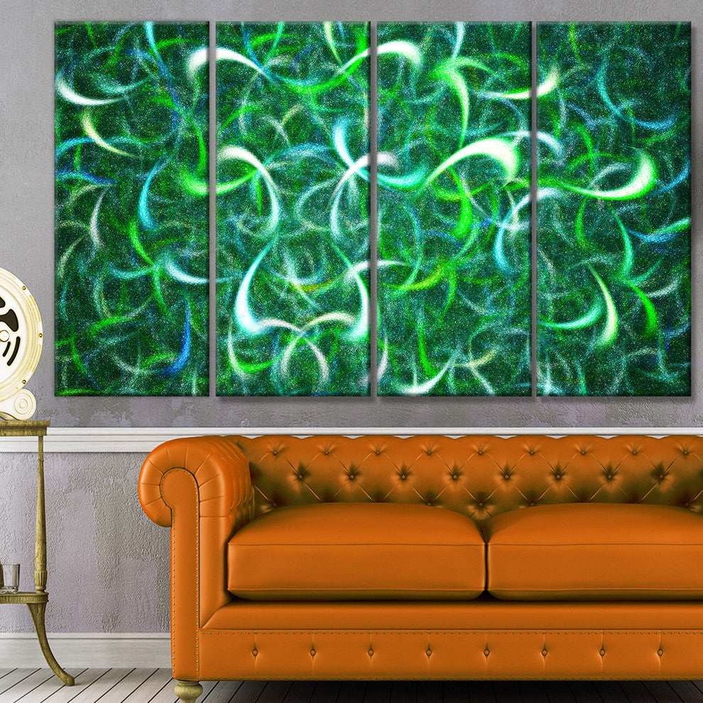 Dark Green Watercolor Fractal Art, Abstract Art on Canvas, 48"x28", 4 Panels