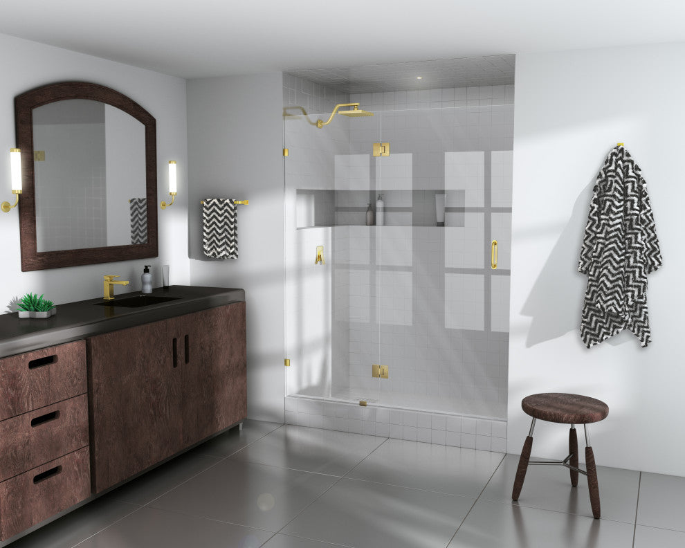 78"x62" Frameless Shower Door Glass Hinge, Satin Brass