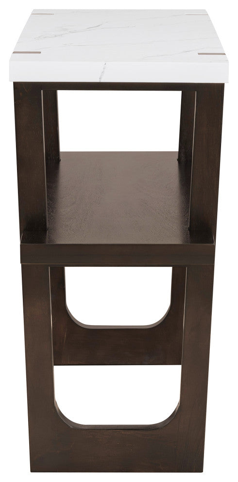 TATEUS Narrow Console Table with Marble-Effect Top for Entryway and Living Room, Espresso