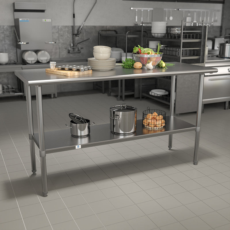 Stainless Steel 18 Gauge Work Table with Undershelf - NSF Certified, 60"w X 24"d