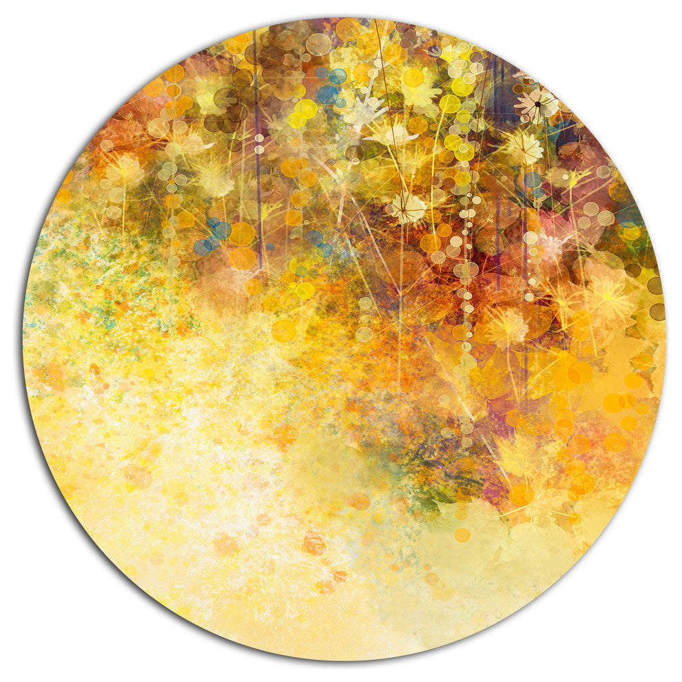 White Flowers And Soft Color Leaves, Flower Round Metal Wall Art, 36"
