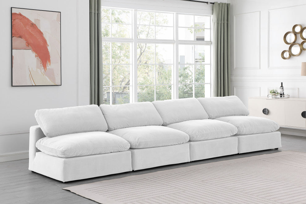 Comfy Upholstered Modular Sofa, Cream, 4-Piece: 4 Armless Chair, Velvet