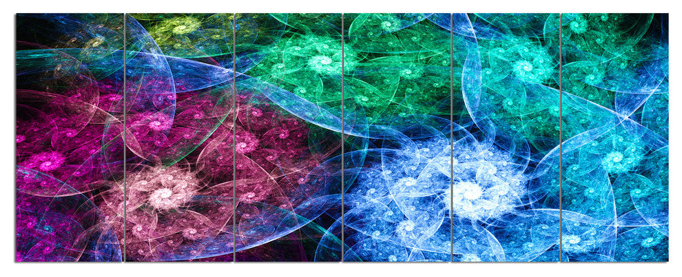 Multi Color Bright Exotic Flowers, Abstract Wall Art Canvas, 70"x28", 6 Panels
