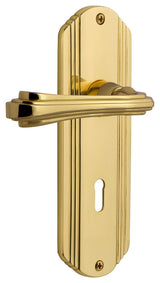 Deco Plate With Keyhole Fleur Lever, Unlacquered Brass, Left-Handed
